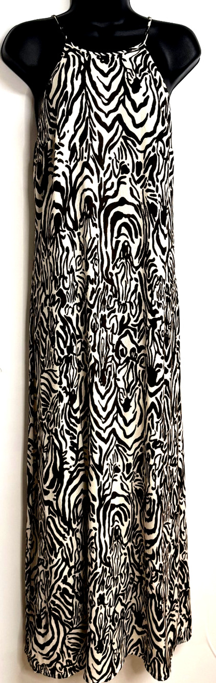 Lilly Pulitzer Sundress Womens Small Brown White Animal Keyhole Back Tassel Maxi